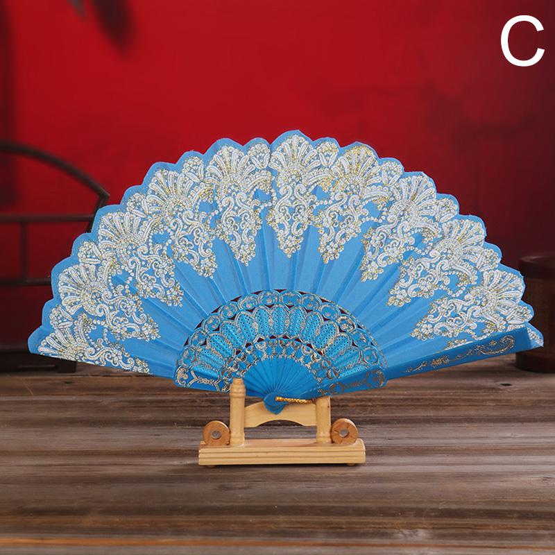 1PC Folding Fans Dance Party Show Chinese Style Cloth Printed Pattern Performance Props Art Craft Gift