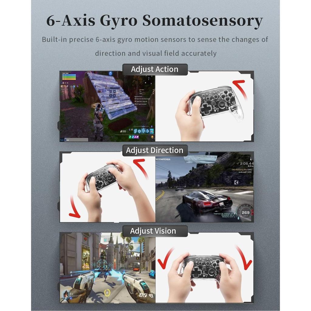 Switch Controller, Pro Controller für Switch/Switch Lite/Switch OLED, Einstellbarer Turbo, Vibrationsbewegung, Gyro, Transparent