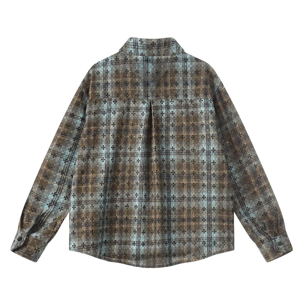Trendy Retro Plaid Long Sleeve Distressed Shirt - Loose Fit Casual Outerwear for Couples