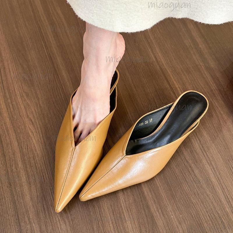 Damen Sommerschuhe Luxus Fußbekleidung PU-Leder Outdoor Spitz zulaufend Mittlerer Absatz Mules für Damen Trends 2026 Mules Femme