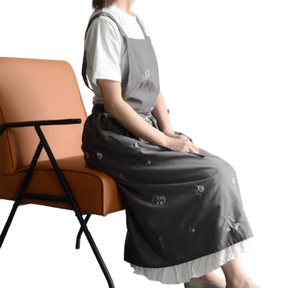 Embroidered Kitchen Cooking Apron X-Back Household Work Apron  Restaurant Use