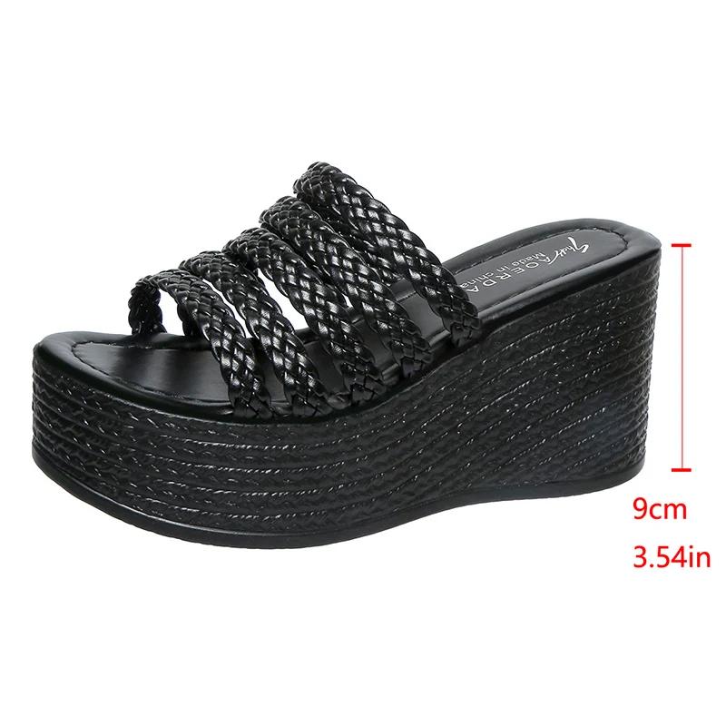 Fashion New Fashion Gold Wedge Sandals for Women Summer Braided Strap Chunky Platform Sandles Woman Thick Bottom Non Slip Beach Slippers