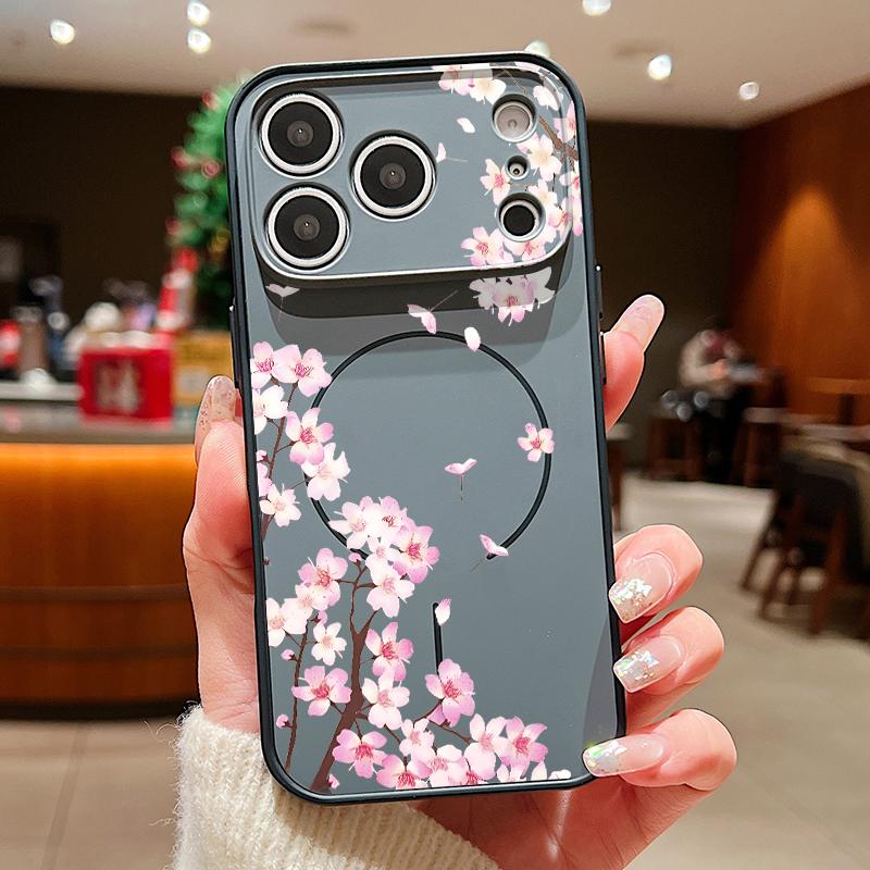 Pink Peach Blossoms Floral Pattern For iPhone 17 Pro Max Funda iPhone 16 15 14 13 Pro Max Skin Feeling Magnetic For Magsafe Shockproof Bumper Cover