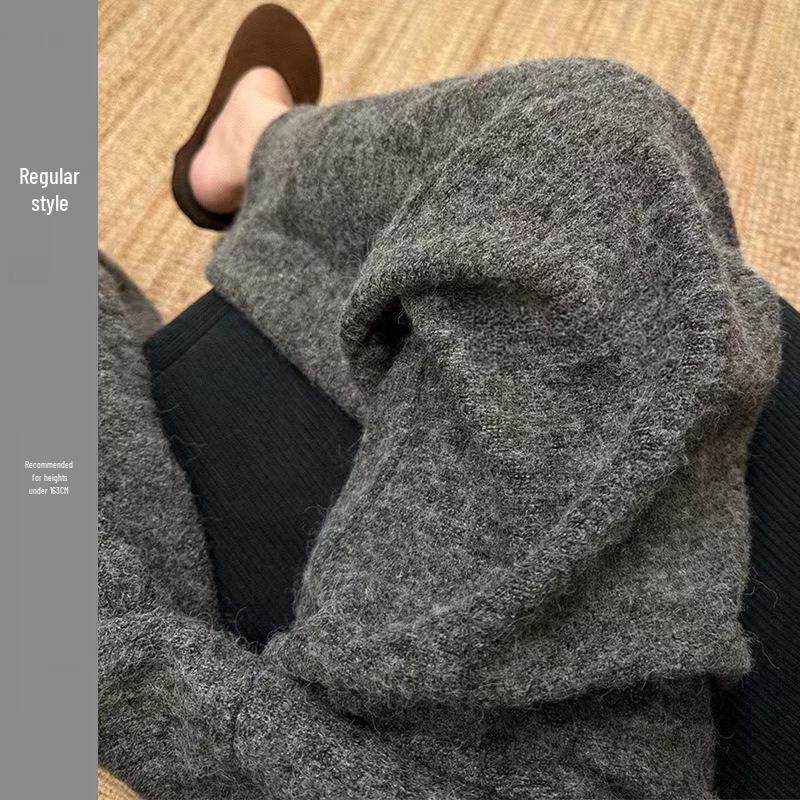 Women s Off-White Wool Wide-Leg Pants: Autumn/Winter 2026 High-Waisted, Plus Velvet, Loose Straight Leg, Petite Casual Style. S