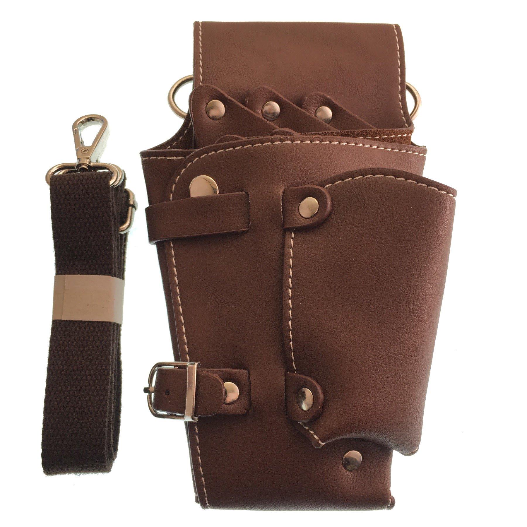 

Scissor case 5 pieces PU leather hairdresser [GLASS FROG] (dark brown) темно-коричневого кольору