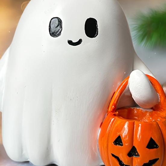 2/3Pcs Halloween Ghost Statue Holding Pumpkin Cartoon Ghost Resin Statue Figurine Sculpture Holiday Party Decoration Ornament