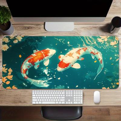 Lotus Pond Koi Large Mat High Definition Printing Fresh Chinese Style Nonslip Stitched Edge Mouse Pad For Office Study Gaming
