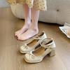 Designer Vintage Butterfly-knot Women Mary Jane Shoes Fashion Party Dress Female Thick Heel Shoes