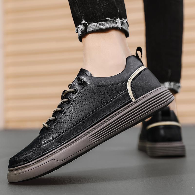 Fashion Men Fashion Designer Vulcanized Shoes 2024 Soft Sole Hollow Out Sports Shoes Genuine Leathe Trend Thick Sole Comfy Casual Shoes