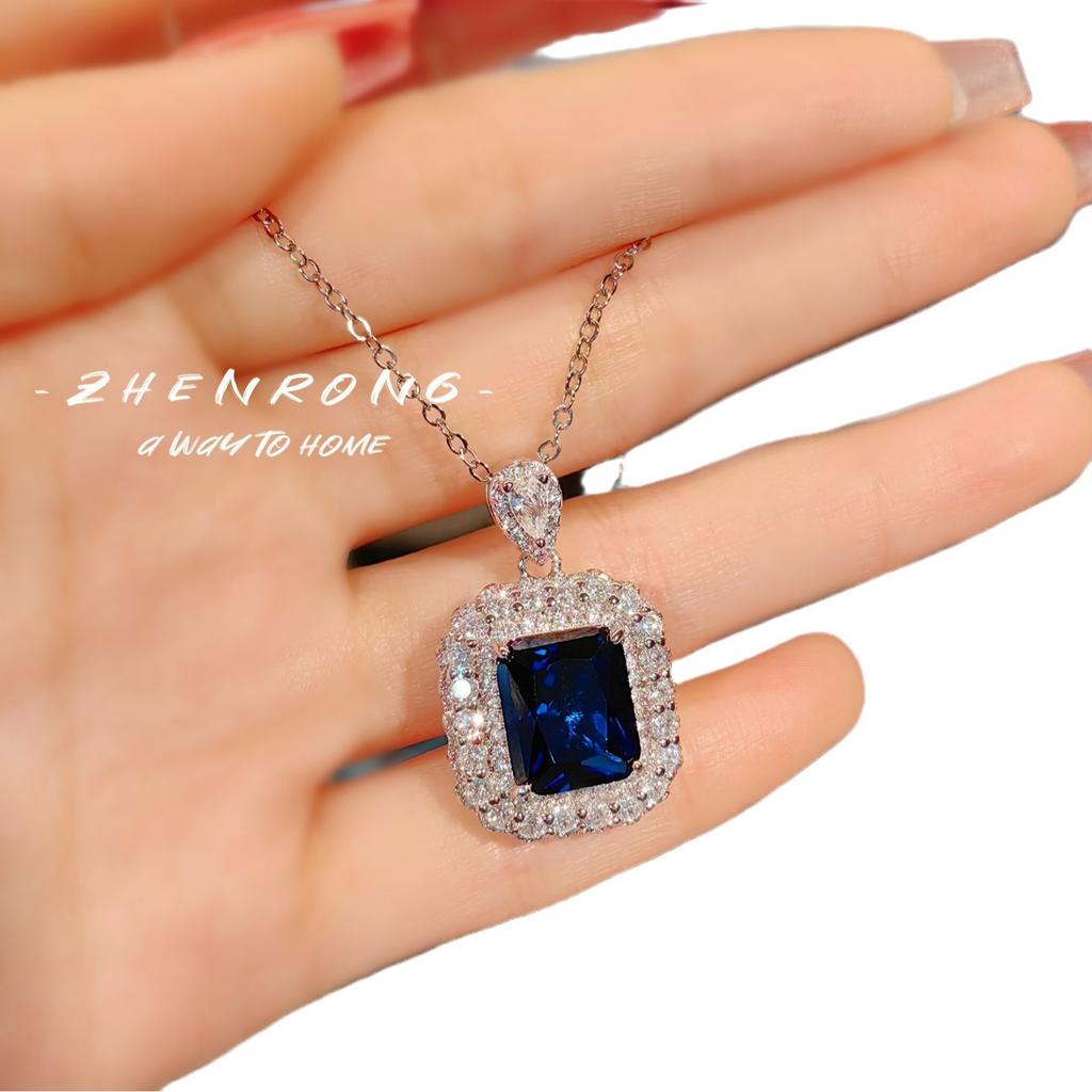 Premium High Carbon Diamond Blue Spinel Ring With Diamond Corundum Pendant With Cotton Emerald Diamond Ring Set For Women