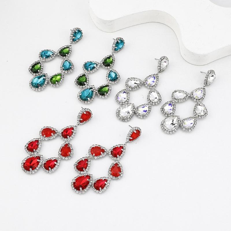Orecchini Pendenti Tripli a Goccia Scintillanti con Cristalli Gioielli Pendenti Orecchini a Goccia con Strass Per Donna