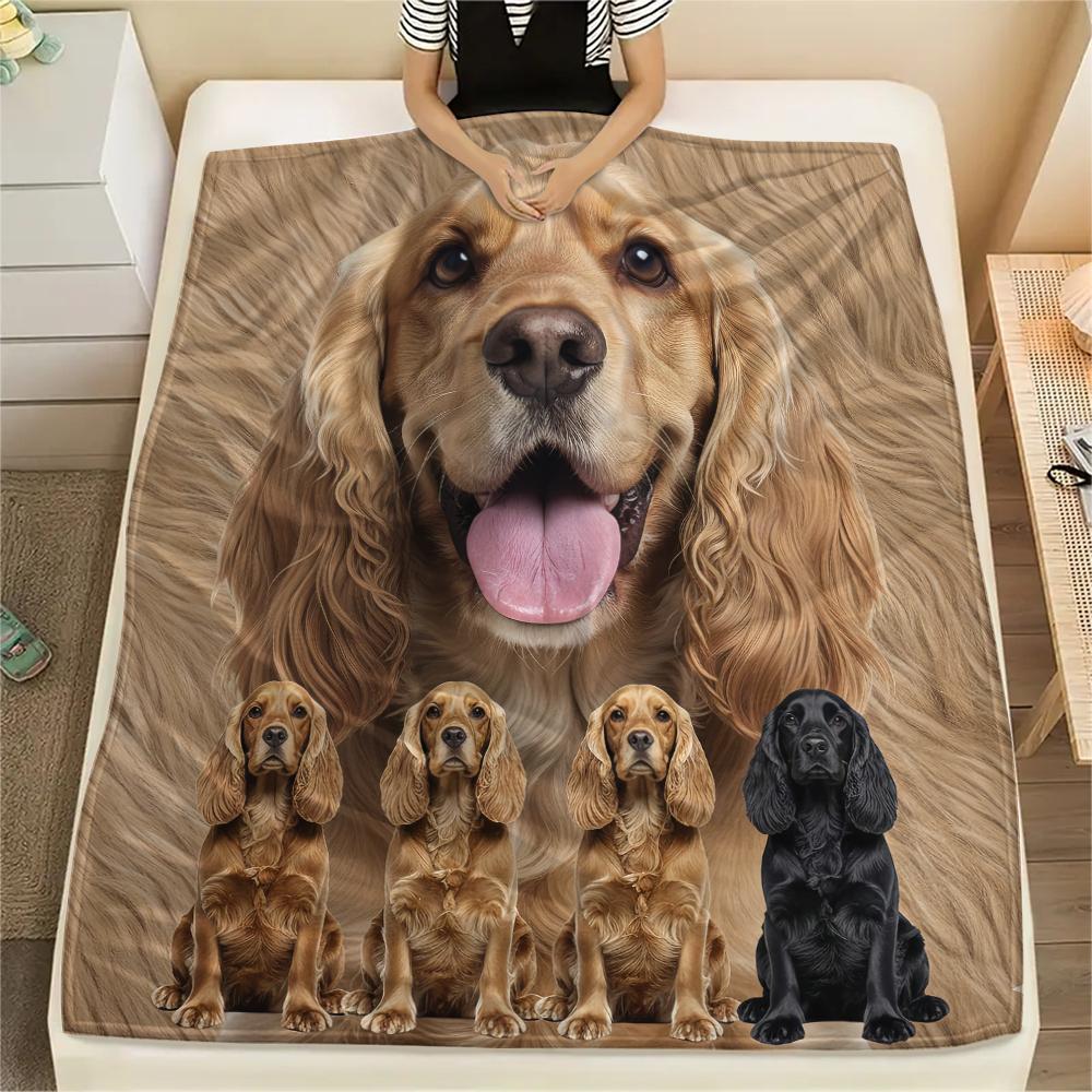 1Pc American Cocker Spaniel Print Flannel Blanket, High quality Comfortable for All Seasons, Home Decor, Warmth and Comfort, Perfect for Gifts