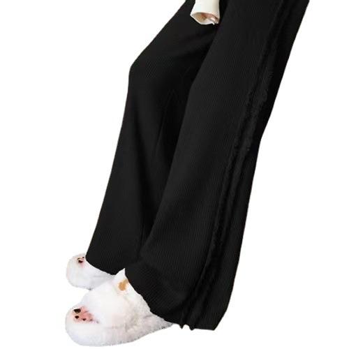 Fleen Fringe Knit Wide-leg Pants for Women, Autumn and Winter, Loose Fit, High-waisted, Straight-leg, Casual Knit Pants To Pair with Coats