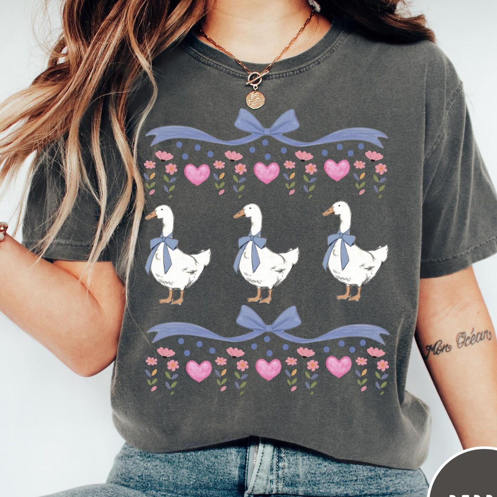 Colorful Vintage Original 1980s Blue Ribbon Goose Comfort Colors® T-Shirt, Retro Goose With Hearts T-Shirt, Funny Retro Shirt, Graphic Tee 4XL