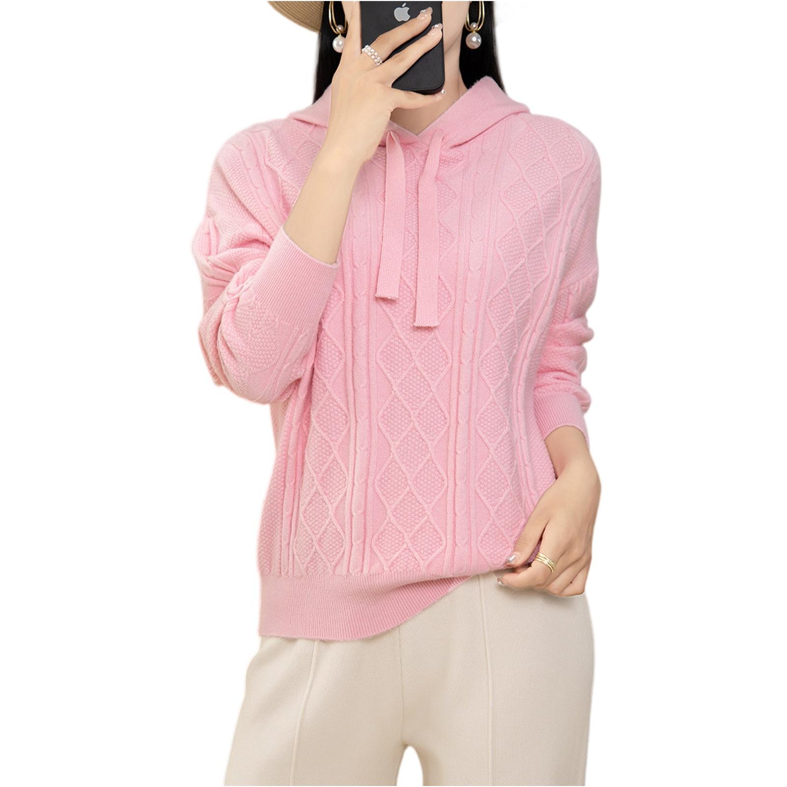 

Модный женский вязаный свитер, ленивый свободный тонкий свитер-худи XL розовый