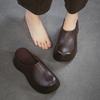 2026 Summer New Classic Retro Mule Sandals Breathable Full Cowhide Thick Sole Height Increasing Women Shoes