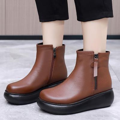 Mode GKTINOO 2025 Neue Herbst Winter Damenschuhe Frau Echtes Leder Keilabsatz Stiefeletten Dicke Sohle Knöchel Damenstiefel Plateau