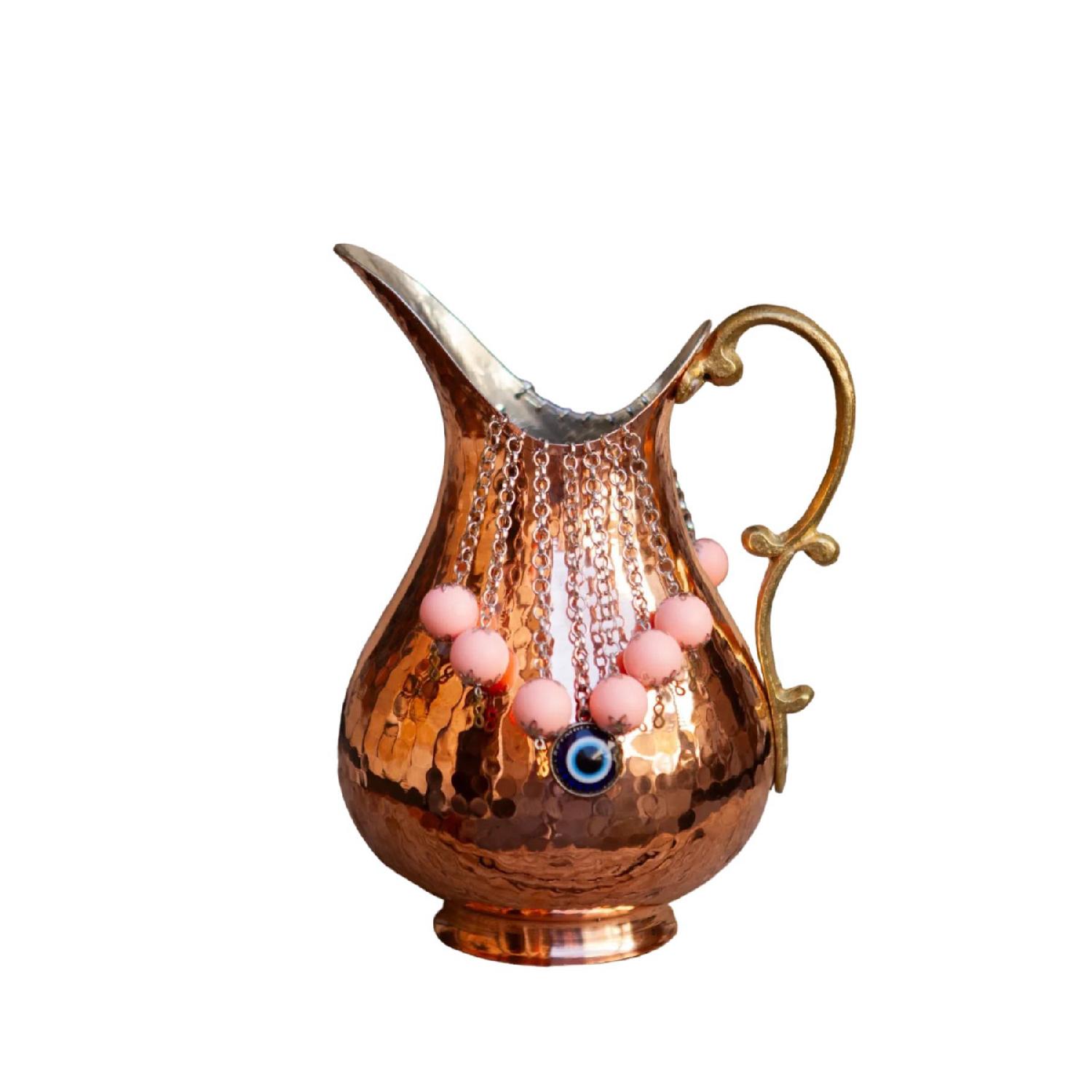 

Forged Copper Jug With Powder Pink Beads рожевий