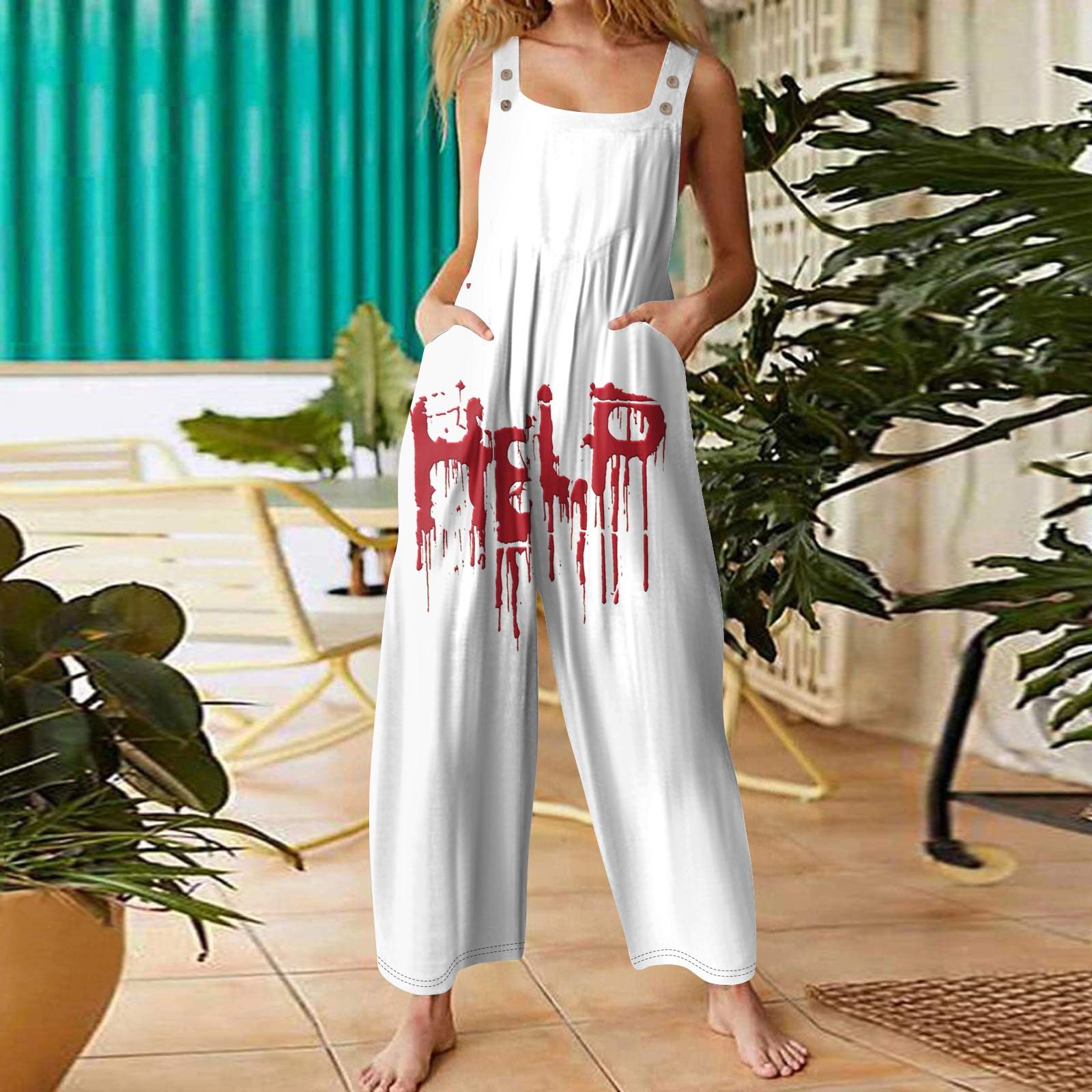 

Женская мода ул.. Повседневный свободный ретро-комбинезон с подтяжками и принтом ко Дню Святого Патрика L