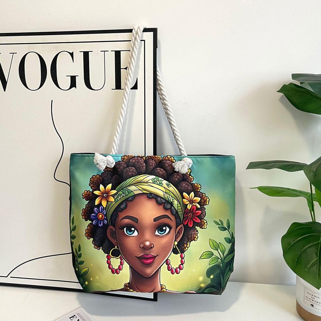 2025 Damska Duża Torba Płócienna: Stylowy nadruk, torba plażowa i na zakupy