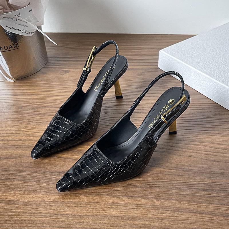 Summer New Temperament Pointed Burgundy High-heeled Sandals Women's Fashion Bag Head Sexy Patent Leather Back Empty High Heels