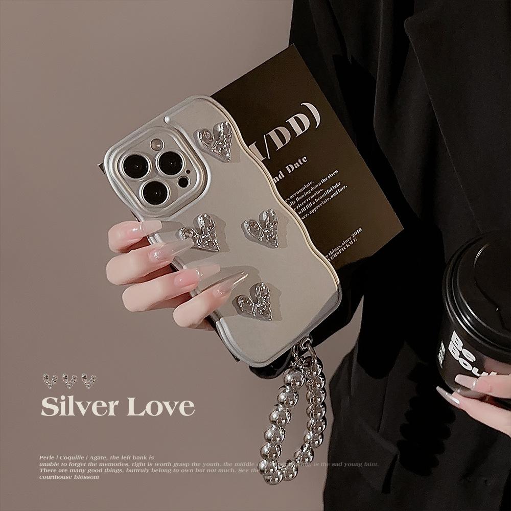 For Apple for IPhone14 Mobile Phone Case 17promax Electroplated Love 16 Personalized High-end 11 Silver Bracelet