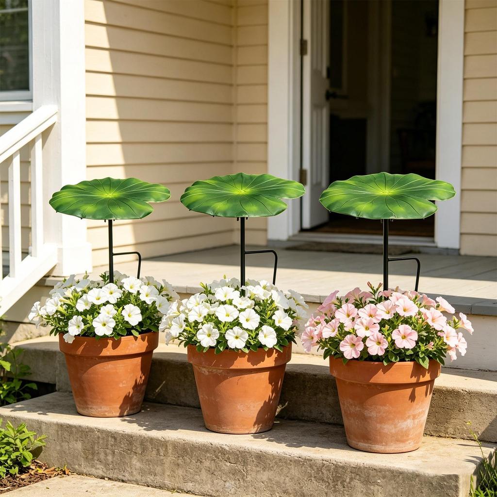 Ombrelli per Piante a Forma di Foglia da 21 cm con Paletto, Ombrellone da Giardino in Metallo per Piante in Vaso & Piante da Esterno Fiori