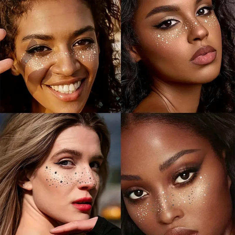 10 Pcs/pack Glitter Freckles Face Tattoo Golden Sparkle Freckle Tattoo Makeup Patches Face Glitter Speckles