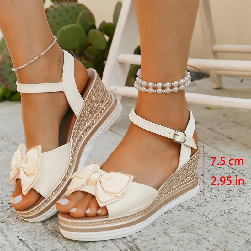 Fashion Women's Sandals 2025 Fashion Bow Knot Platform Sandals Women Elegant Wedge Sandal Female New Summer Anti-Slip Open Toe Sandalias