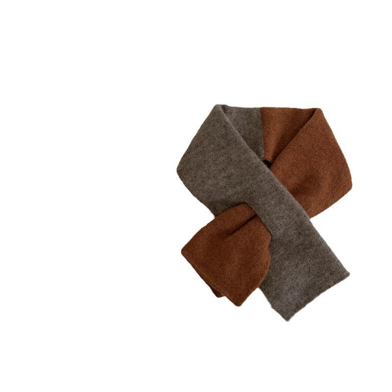 Wool Color blocked Cross Scarf Cashmere Like Knitted Warm and Versatile Student Scarf