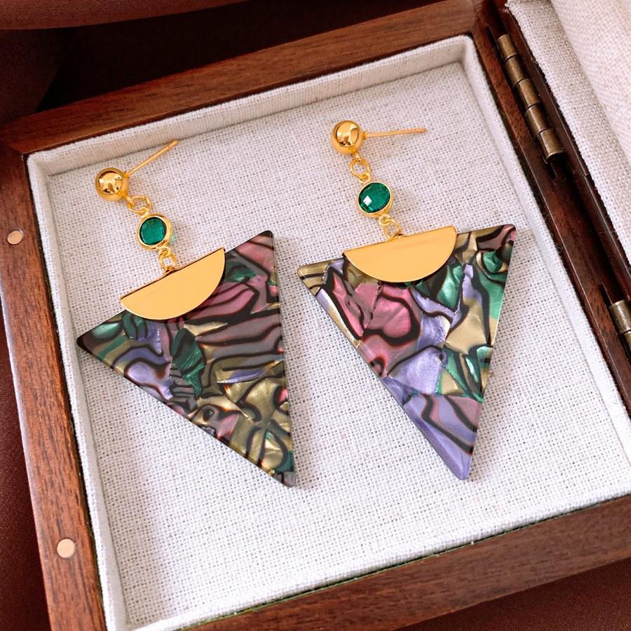 Silver Needle Diamond Oval Pendant Fringed Earrings Medieval Vintage Court Style Stud Earrings Light Luxury Retro Earrings