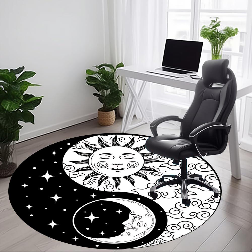 1pc Sun Moon Yin Yang Chair Carpet for Office Non-Slip, Machine Washable Rug for Office - Holiday DecorMachine Made yy251029011