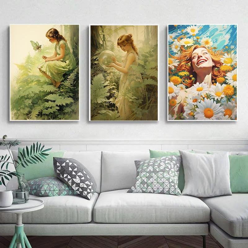 Little Girl Decoration Pictures Room Wall Art Canvas Painting Decor for Room Virgin Mary Interior Paintings Retro Decorative