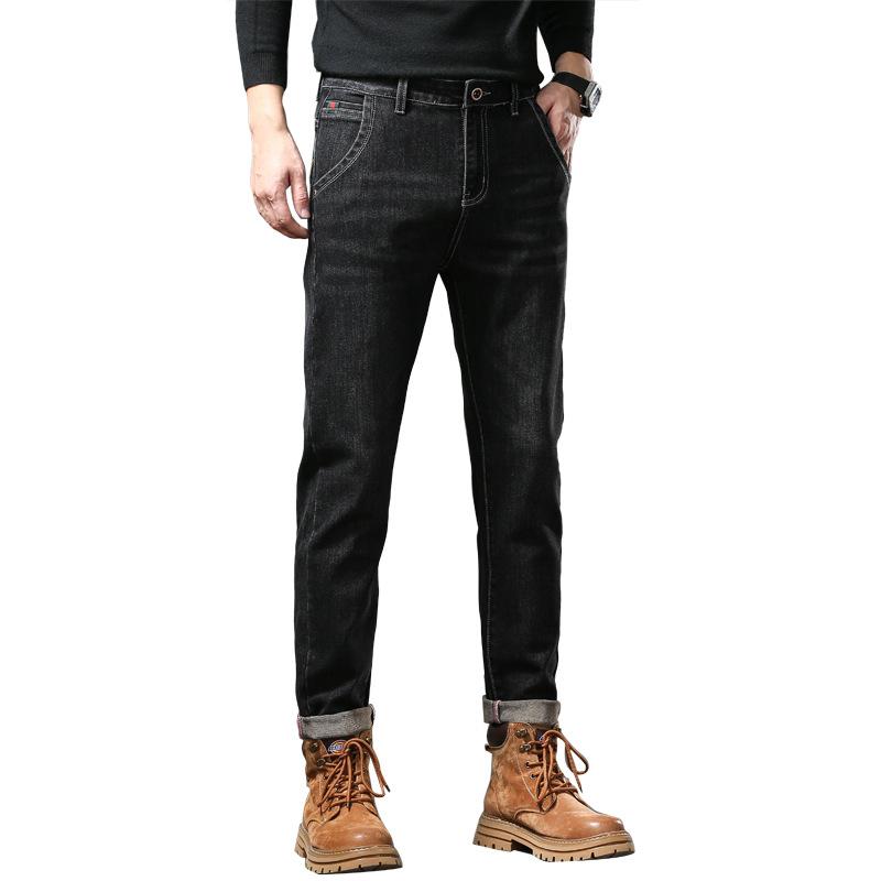 Men'S Jeans Autumn And Winter New Trend Retro Men'S Pants Elastic Straight Leg Pants With Added Fleece And Increased Casual Size