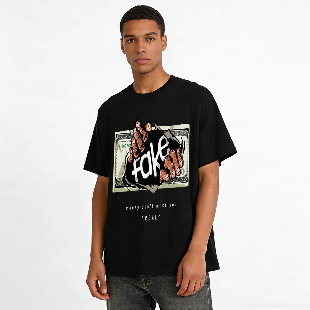 Money Can't Buy Realness Dollar Rip Print Streetwear Top Pure cotton T-shirt