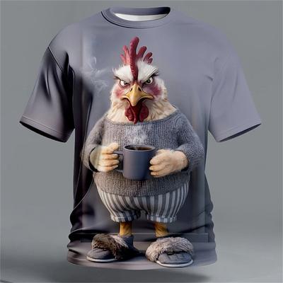 Men's Animal-Print T-Shirt 3D Rooster Print Breathable Crew Neck Dramatic Design Party Wear Summer Men's Casual Short-Sleeve Top