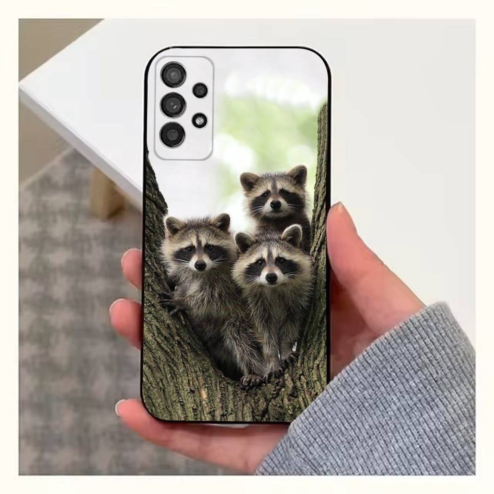 Cute R-Raccoon Phone Case For Samsung S22,S21,S20,S10,S9,S25,S24,S23,Ultra,FE,Plus,Lite,Soft Silicone Black
