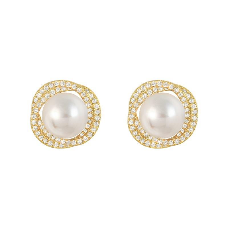 925 Silver Needle Spiral Pearl Stud Earrings for Women - High-end and Elegant Earrings, Pure Silver Needle Luxury Ear Jewelry