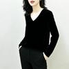 Women's Mulberry Silk Velvet V-Neck Long Sleeve Top