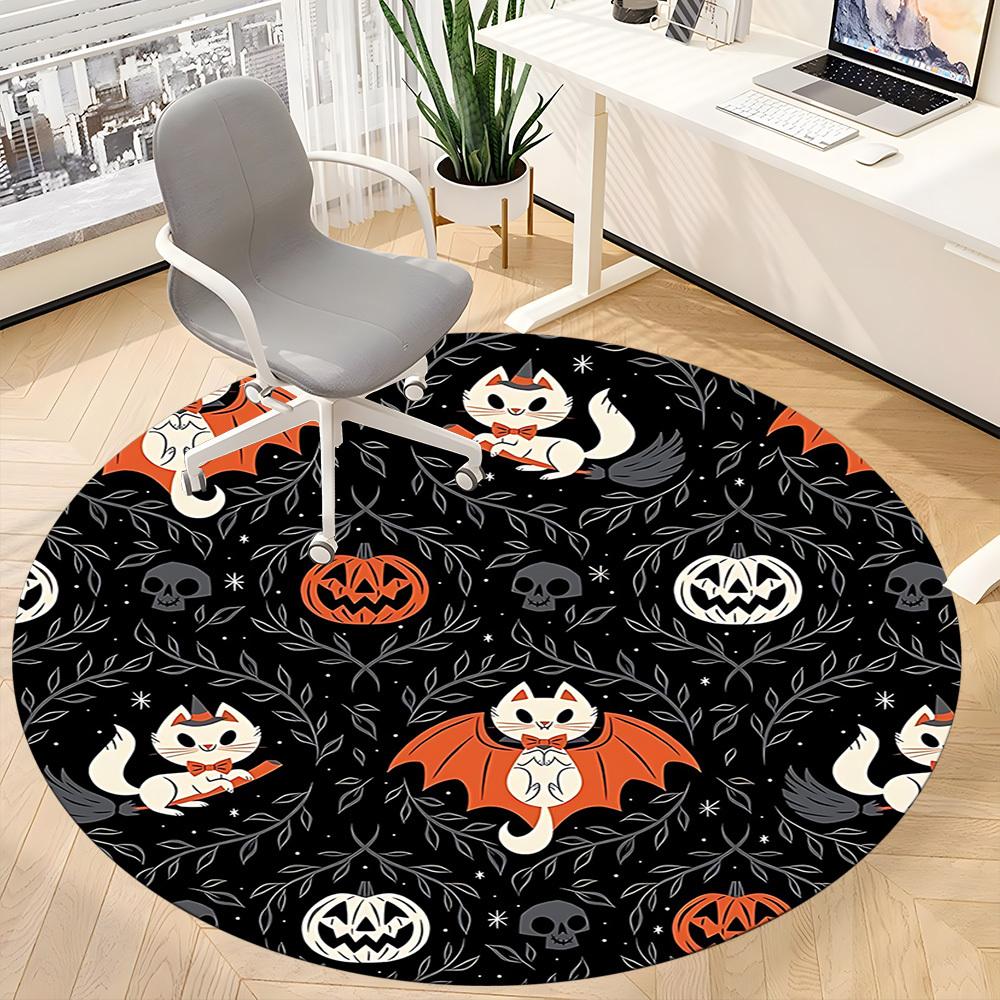 1pc Halloween Cats Office Round Area Rug, Indoor Mat Suitable For Office, Under Office Chairs Bedroom Living Room Home Decor, Room Deco