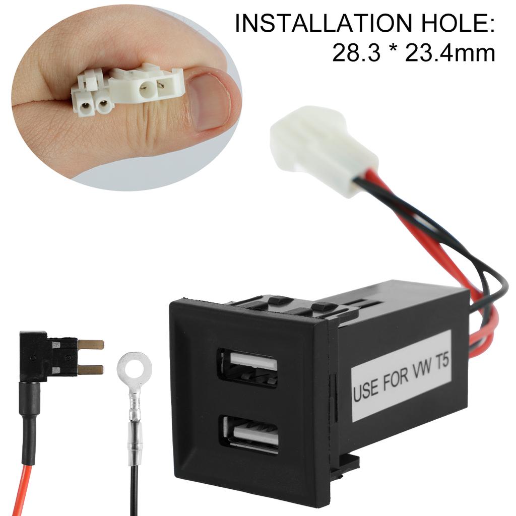 Dual USB mobile phone charger socket compatible with transport vehicle T5 2003-2009 professional car charger power socket