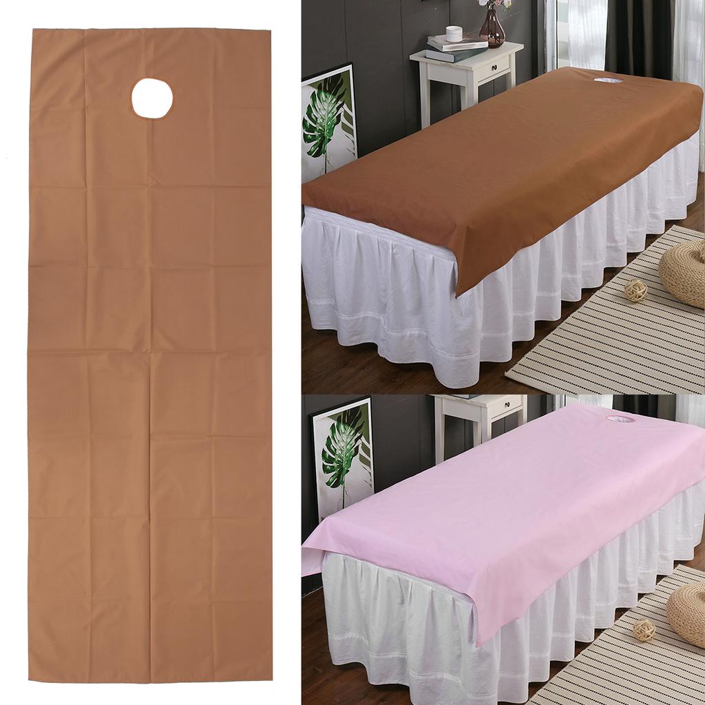 Skönhetssalong Lakan Vattentätt Oljebeständigt Massagesängskydd med Ansiktsandningshål(Rosa + Mörkbrunt )