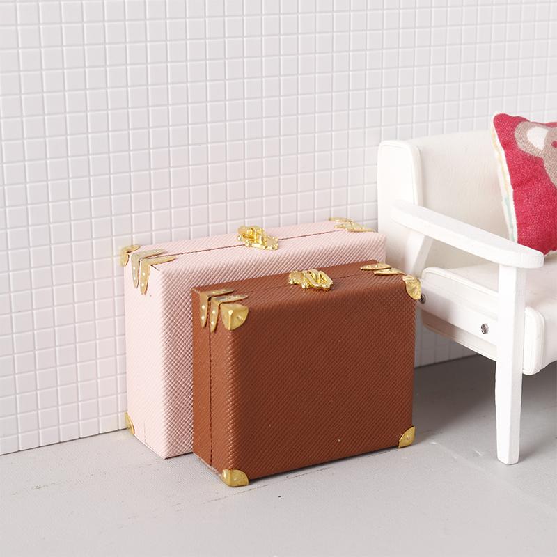 1:12 Puppenhaus Miniatur Koffer Vintage Leder Gepäckbox Aufbewahrungsbox Home Modell Dekor Spielzeug Puppenhaus Micro Szene Dekor Spielzeug