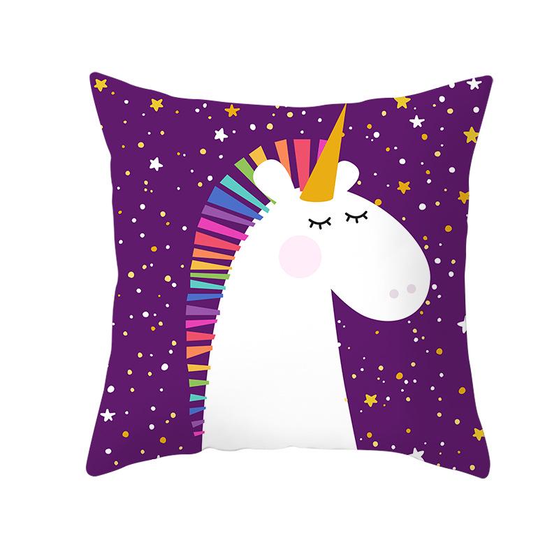 Time Cartoon Home Decor Pillow Purple Unicorn Pillowcase Rainbow Sunrise Sofa Cushion Cover