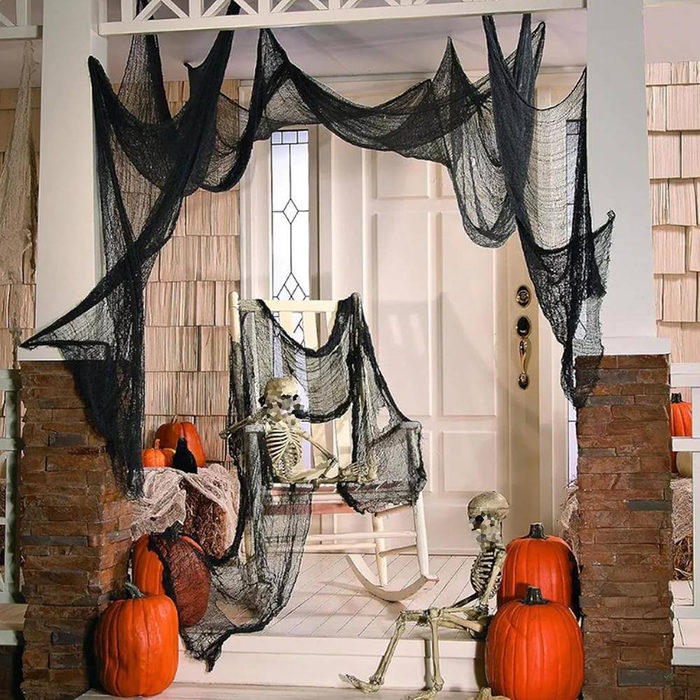 1/2pcs Halloween Gauze Cloth Decoration Black Scary Spooky Halloween Gauze Fabric Cloth Home Decor Indoor Outdoor Creepy Cloth