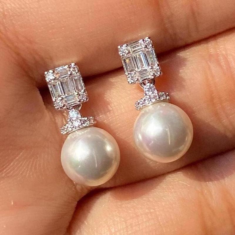 Xiaomi Huitan Sparkling Cubic Zirconia Geometric Drop Earrings for Women Elegant Wedding Imitation Pearl Bridal Elegant Trendy Jewelry