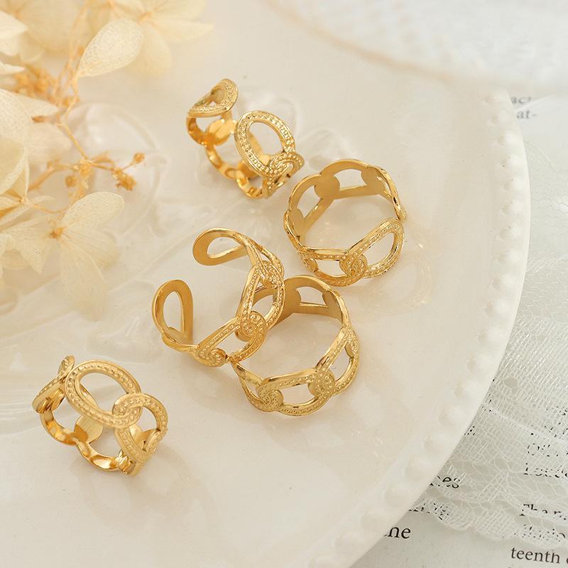 Elegant French-Inspired Geometric Open Ring - Titanium Steel, Gold-Plated