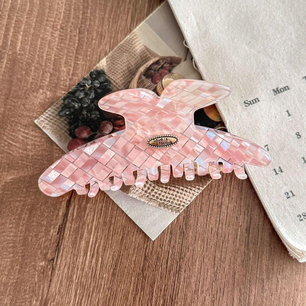 PVC Pink Plaid Hair Claw Butterfly Cloud Shark Clip Fashion Checkered Hair Clip  Female