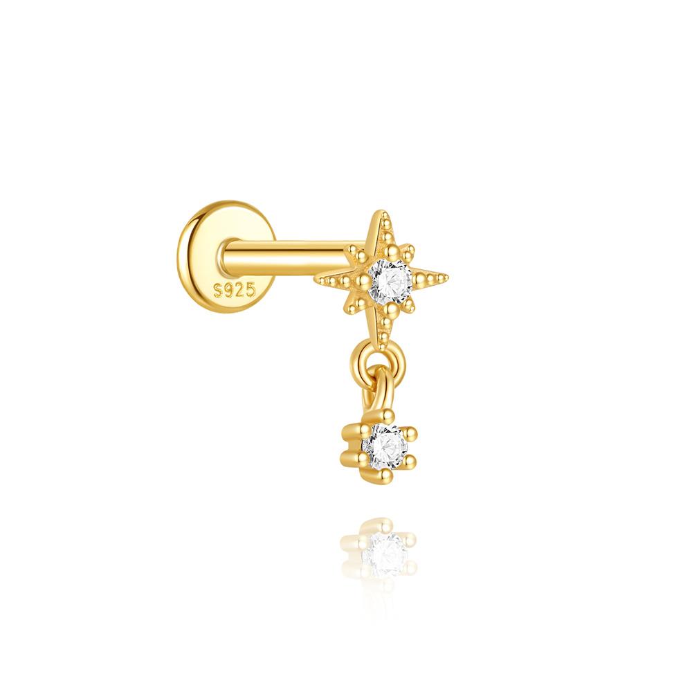 

CANNER 1Pc 925 Silver Smooth Stars Moon Stud Earrings For Women Gold Flat Head Threaded Puncture Ear Bone Fine Jewelry