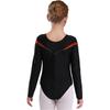 Girls Long Sleeve V Neckline Dance Leotards Shiny Rhinestone Decorated Contrast Color Slim Fit Unitard